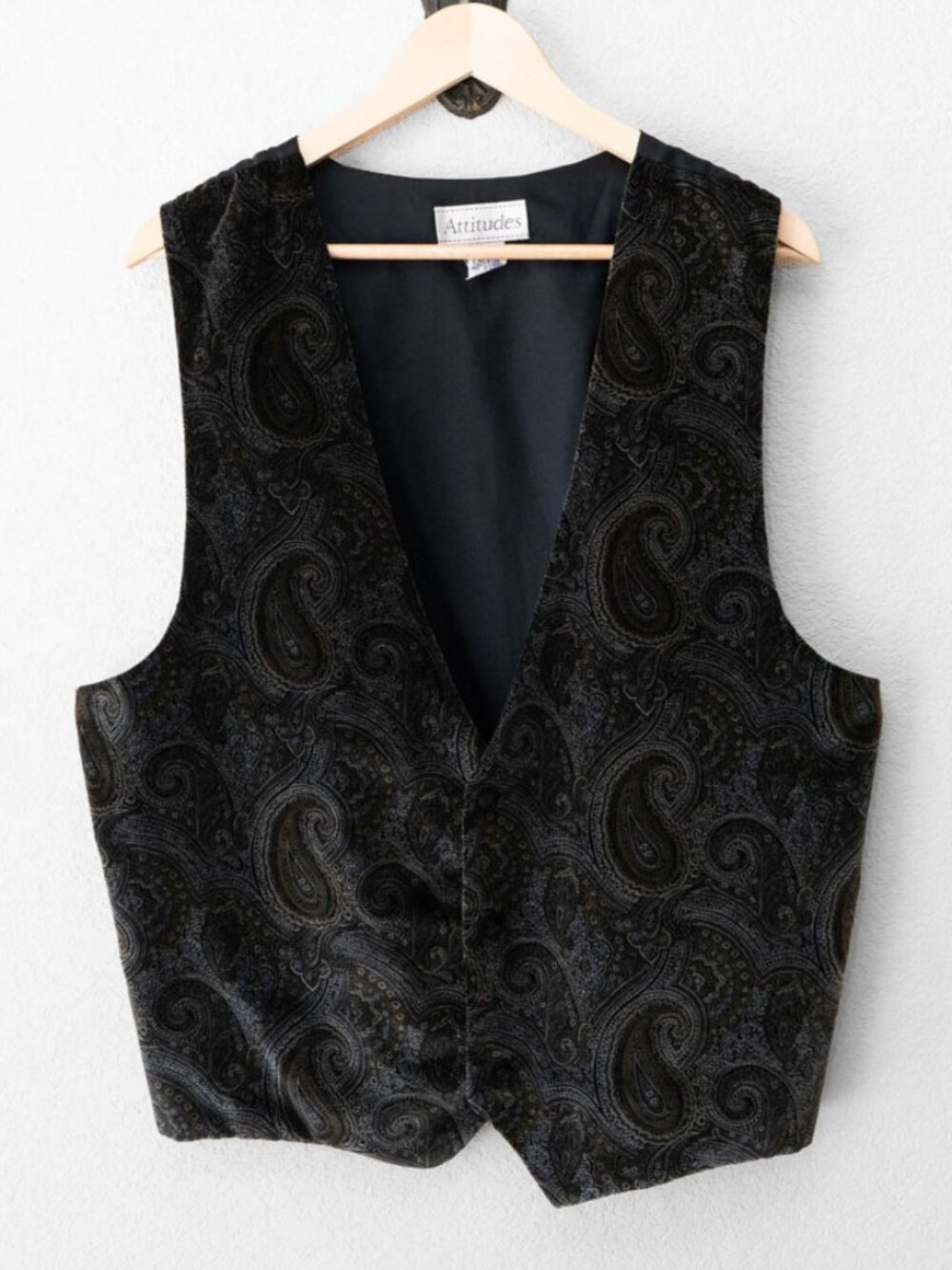 Vintage Attitudes Vest Womens L Black Velvet Paisley 100% Cotton Made USA 90s